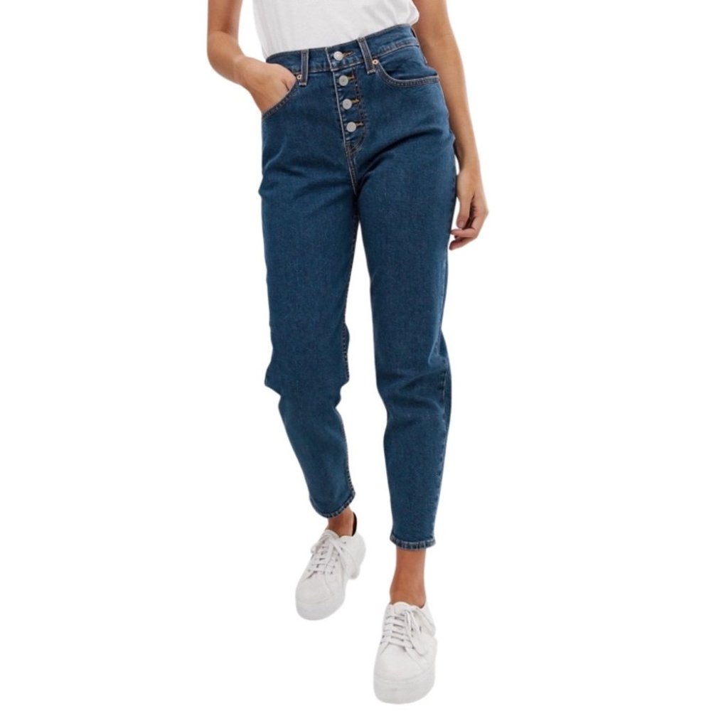 Levis Mom Jeans Waist 27 Womens Size 4 Small Tapered Medium Blue Denim